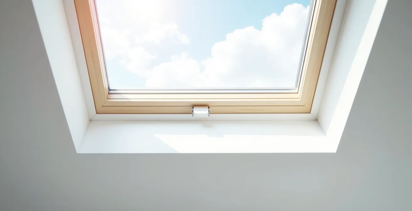 Visuel comparatif de Velux, puits de lumière et verrière en coupe