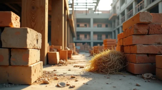Matériaux de construction naturels et biosourcés exposés sur un chantier moderne
