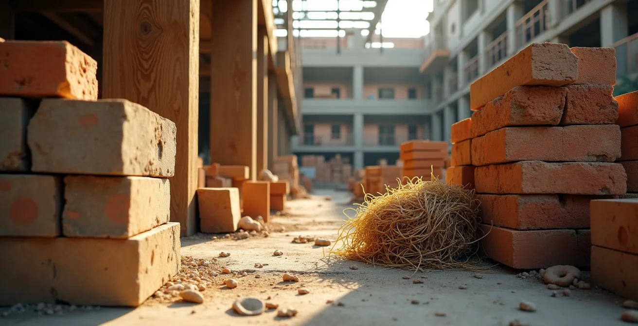Matériaux de construction naturels et biosourcés exposés sur un chantier moderne