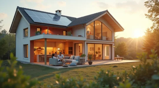 Maison rénovée écoresponsable avec isolation verte et capteurs solaires, confort et sérénité