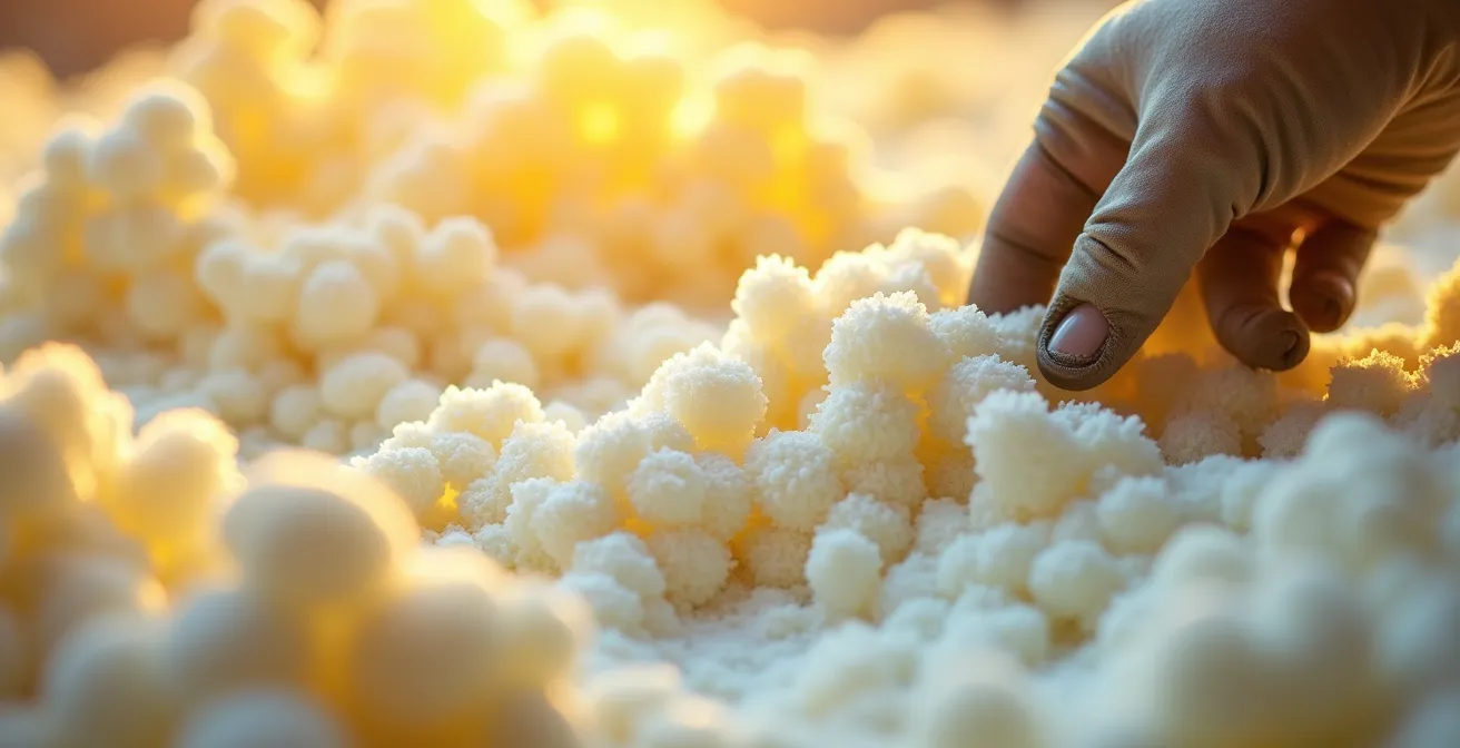 Vue macro d'un matériau d'isolation moderne avec texture alvéolaire visible