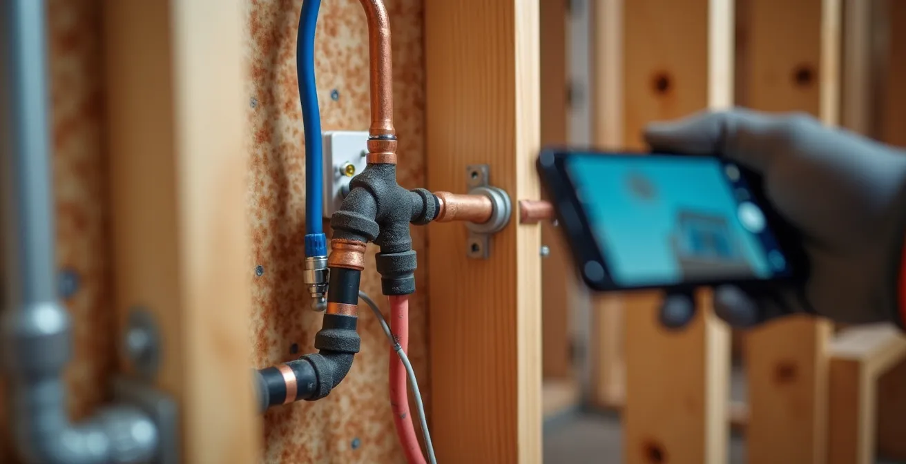 Documentation photographique détaillée d'un chantier avant fermeture des murs