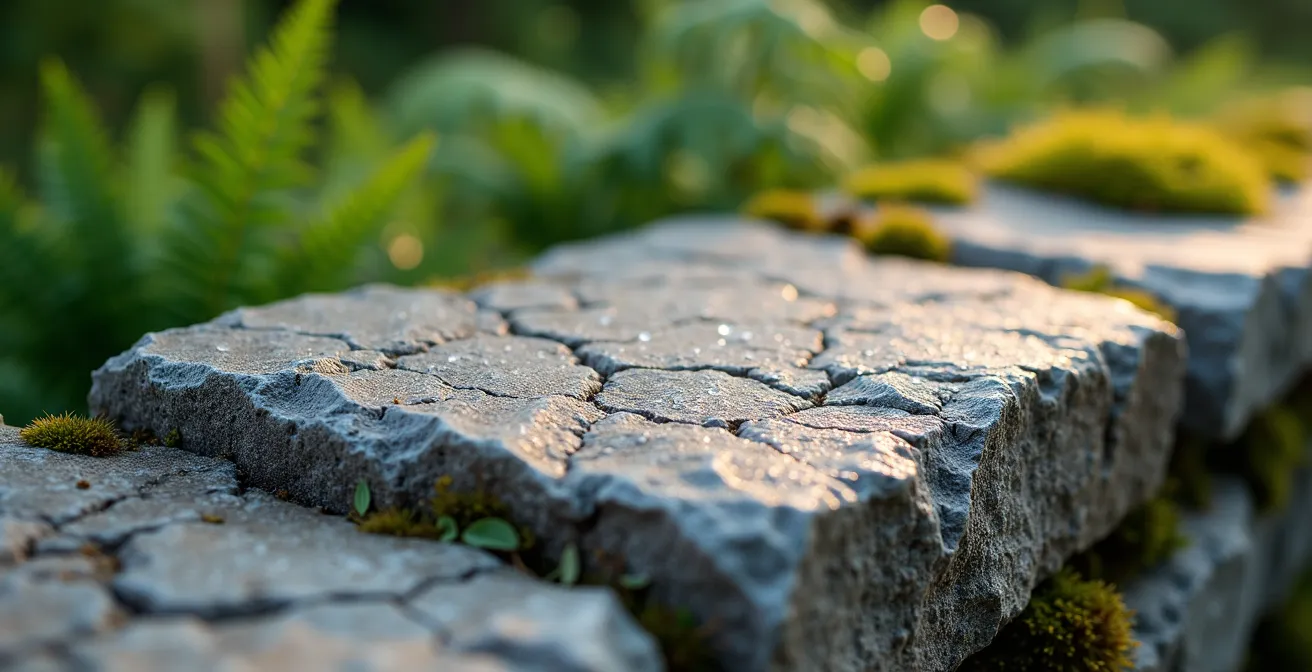 Muret en granite du Bouclier canadien intégré dans un aménagement paysager