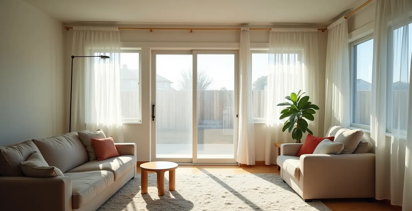 Installation de protection plastique et zone tampon dans une maison en rénovation avec famille présente