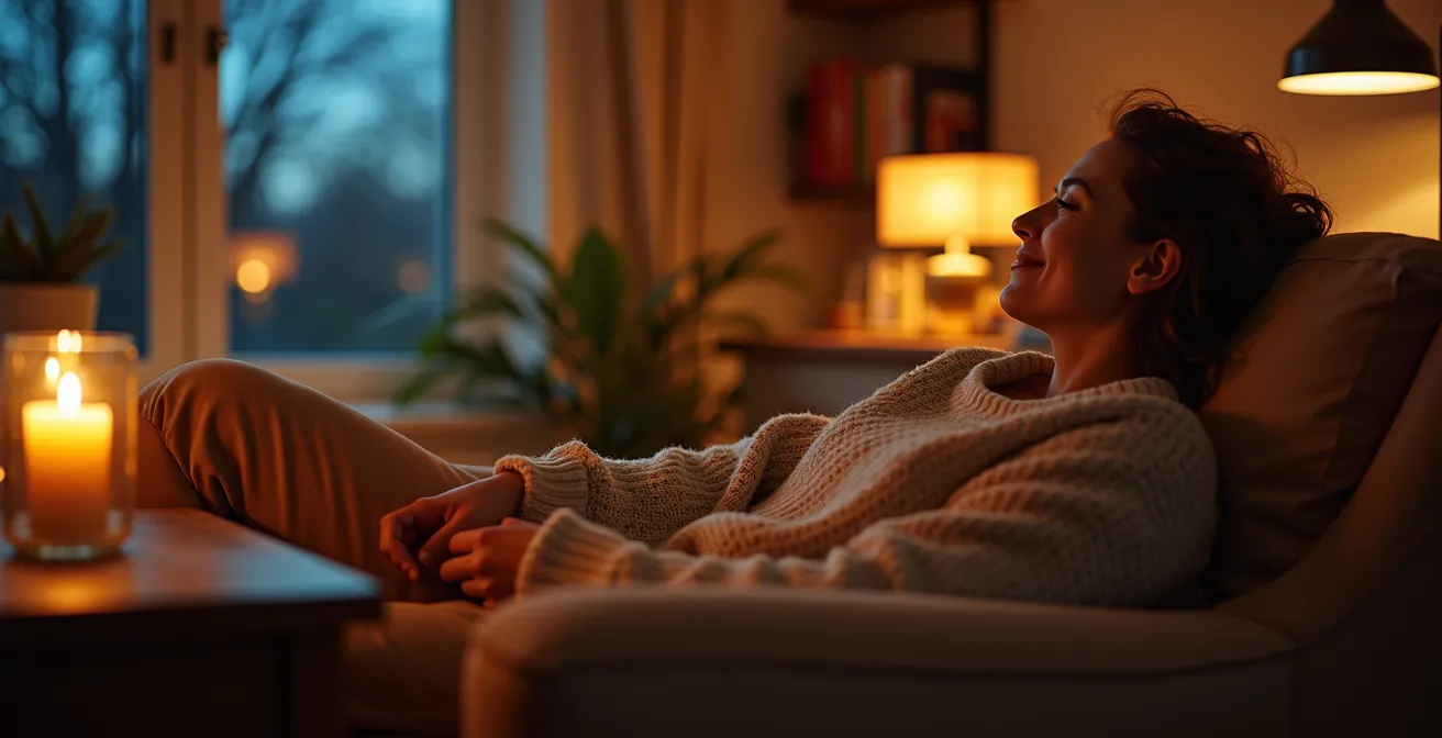 Salon canadien avec trois niveaux d'éclairage créant une ambiance chaleureuse et accueillante