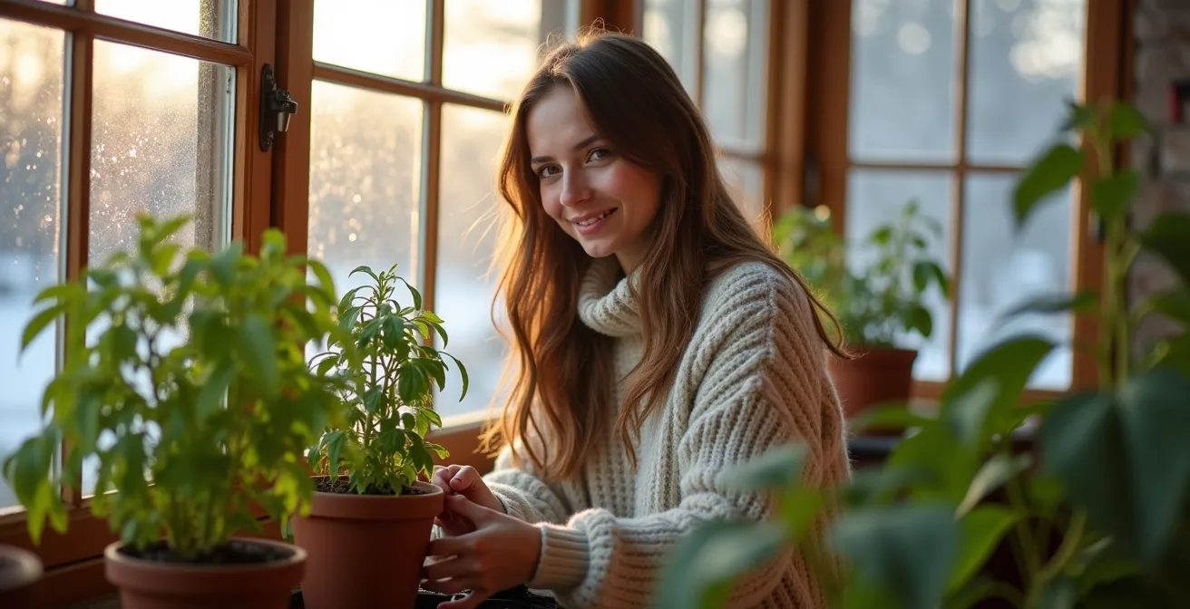 Serre solaire attenante à une maison canadienne montrant l'espace tampon trois saisons